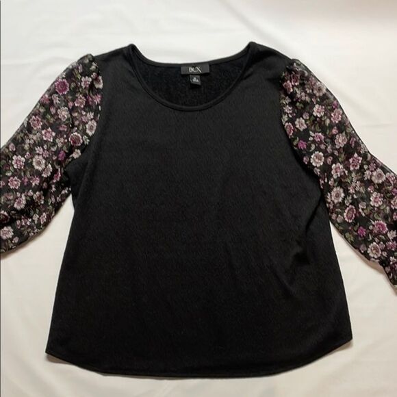 BCX Women’s Black Floral 3/4 length Sleeve Blouse Sz XL - Picture 1 of 8
